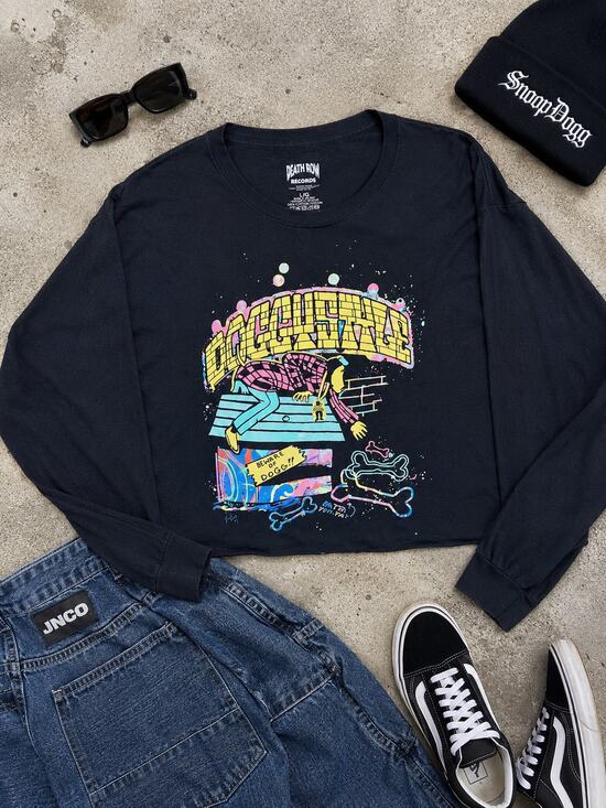 death row records Tops - DEATH ROW RECORDS Snoop Dogg Doggystyle Crop Graphic Long Sleeve Tee L